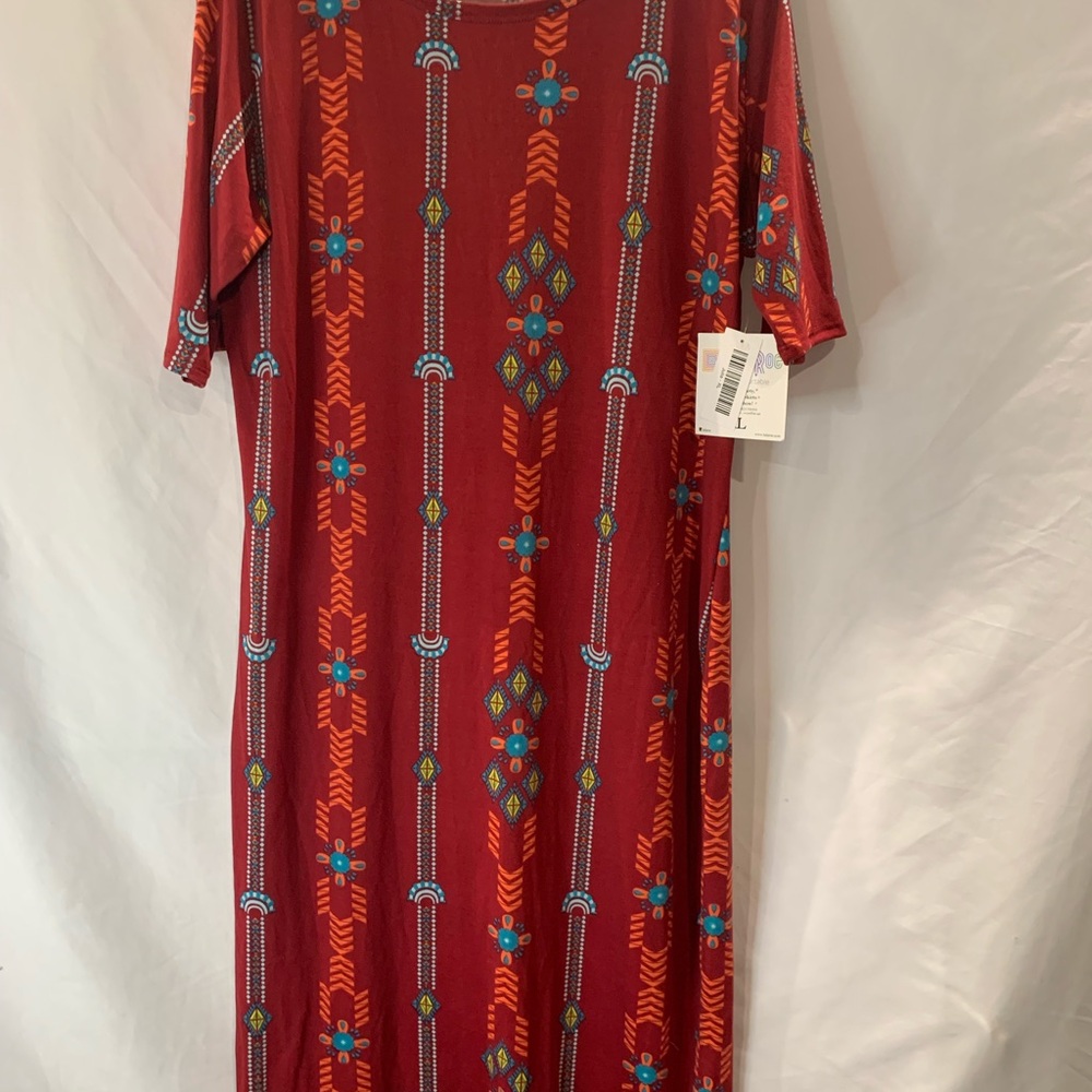 LuLaRoe Red Gold Sheath Midi Dress